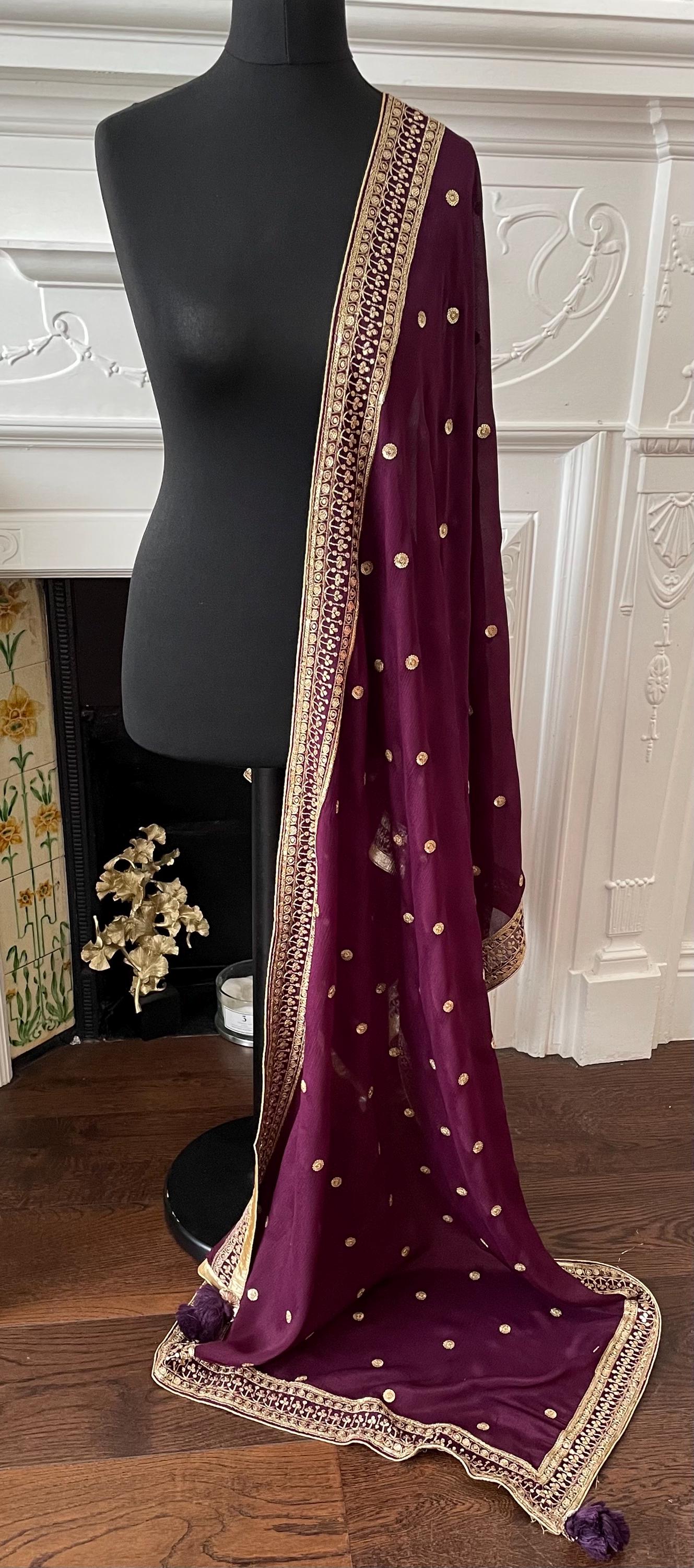 Sequin Chinon Dupatta: Four Side Border, Festive Scarf