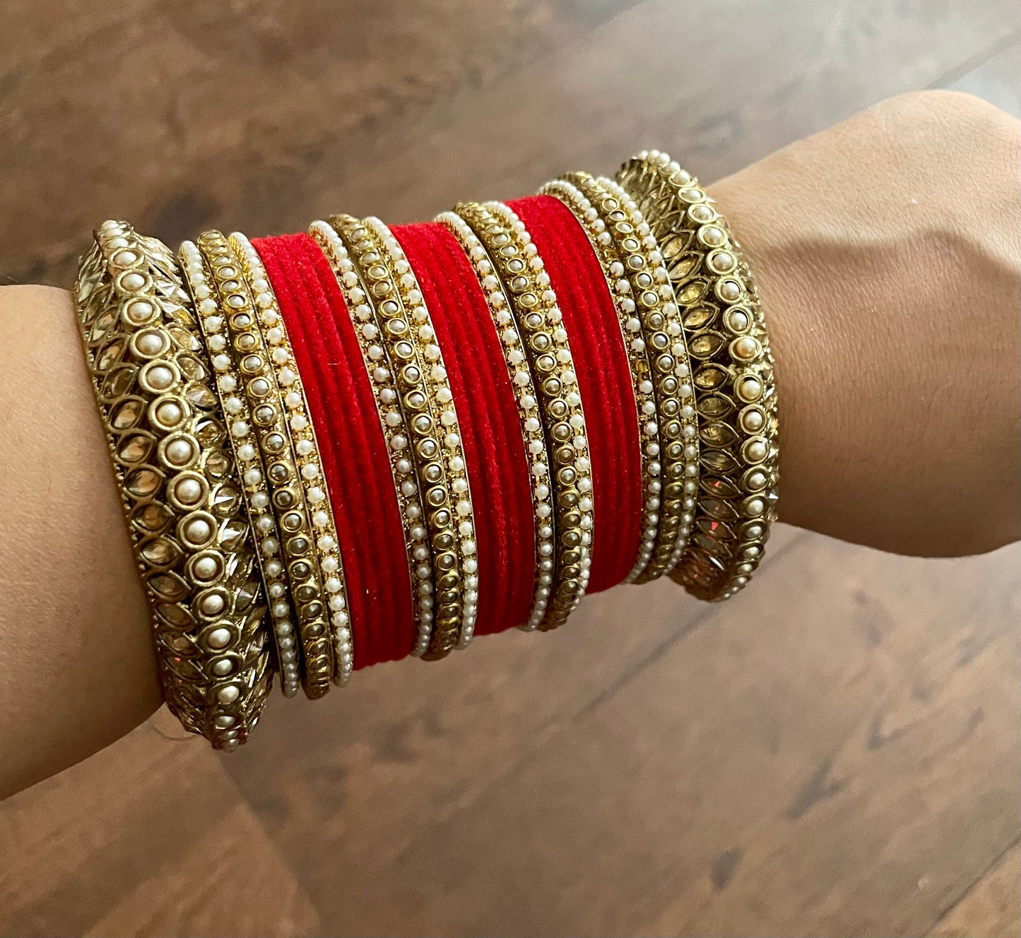 Red Velvet Bridal Bangle Stack: Kundan Indian Jewelry