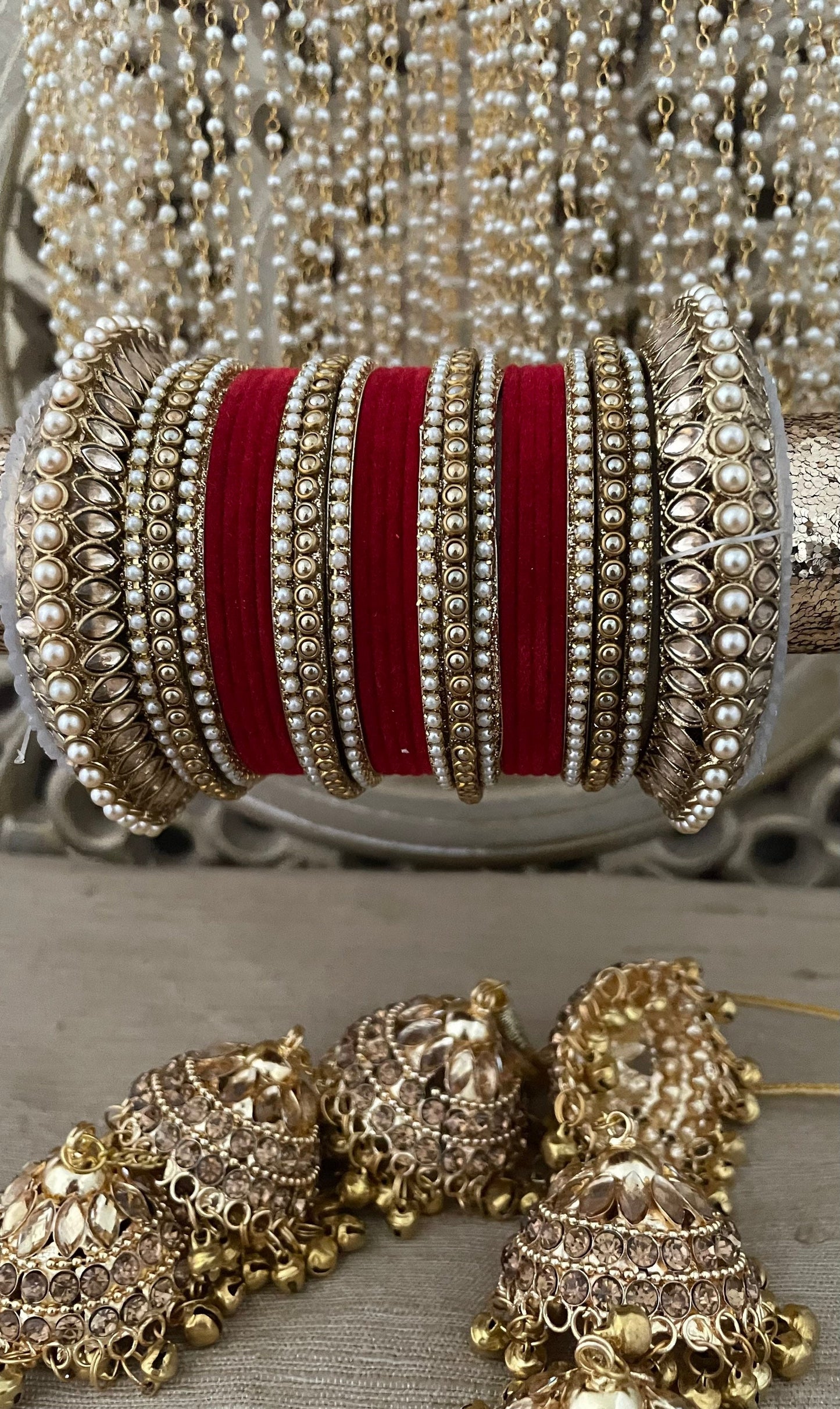 Red Velvet Bridal Bangle Stack: Kundan Indian Jewelry