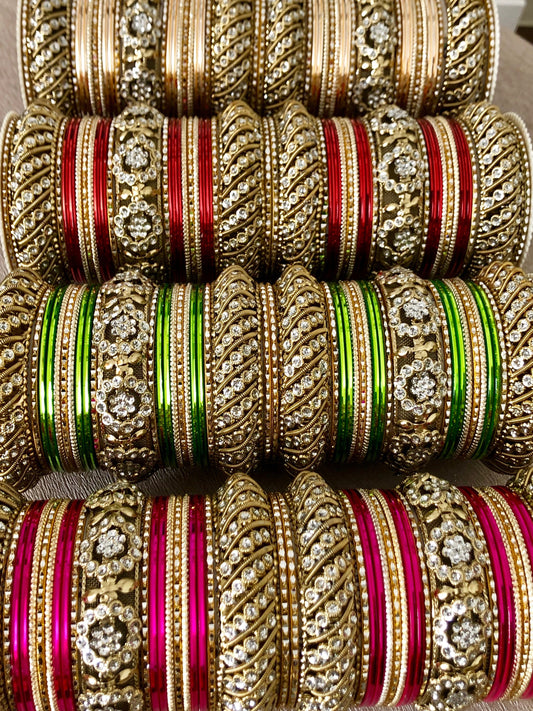 Indian Bangles Jewellery Full Bridal Long Set Rajwada Style Karwachauth Navratri Wedding Eid Bollywood Set for two Hands 46 Bangles