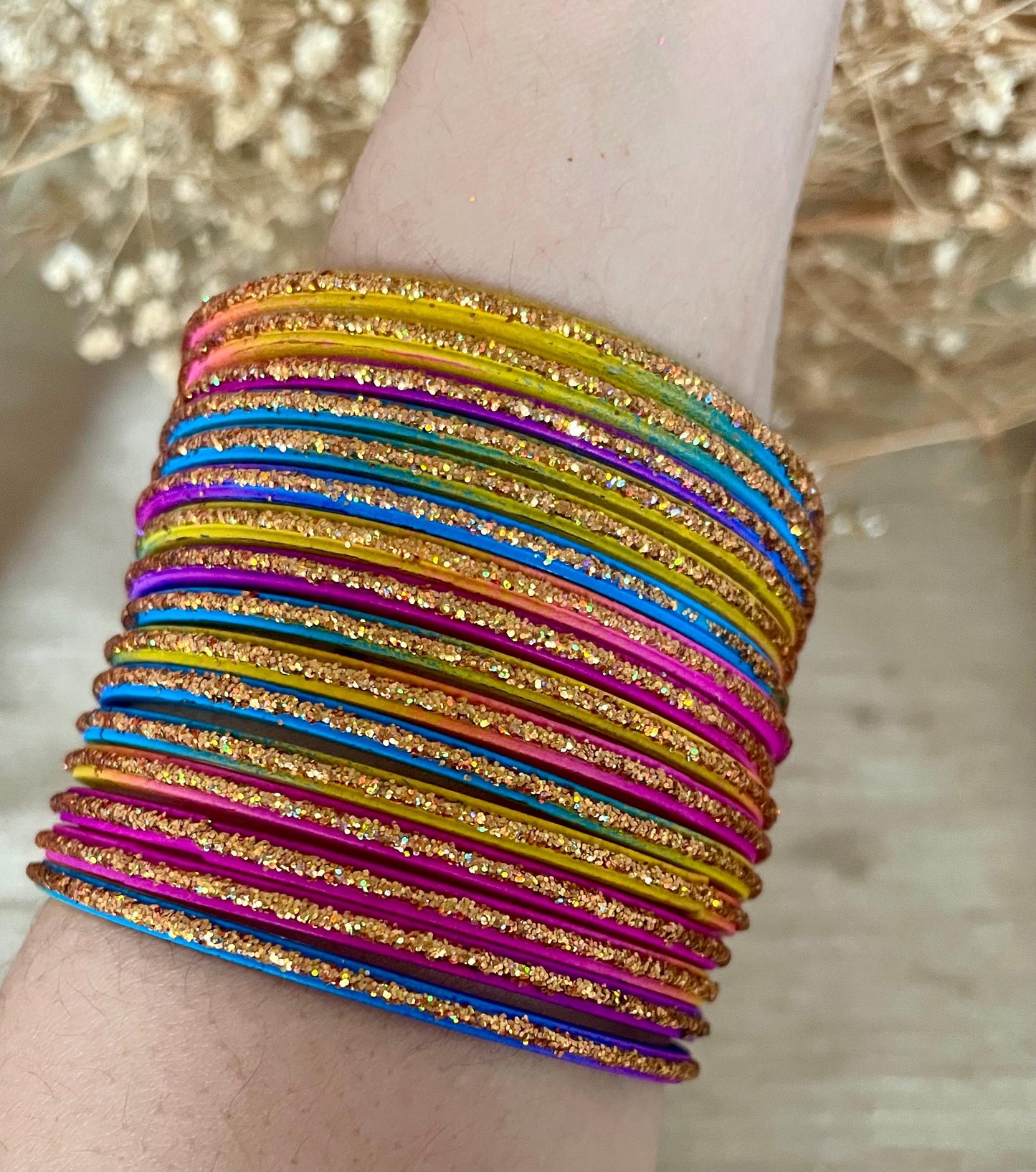 12 Glass Glitter Bangles- Multi Coloured Jalwa Bangles