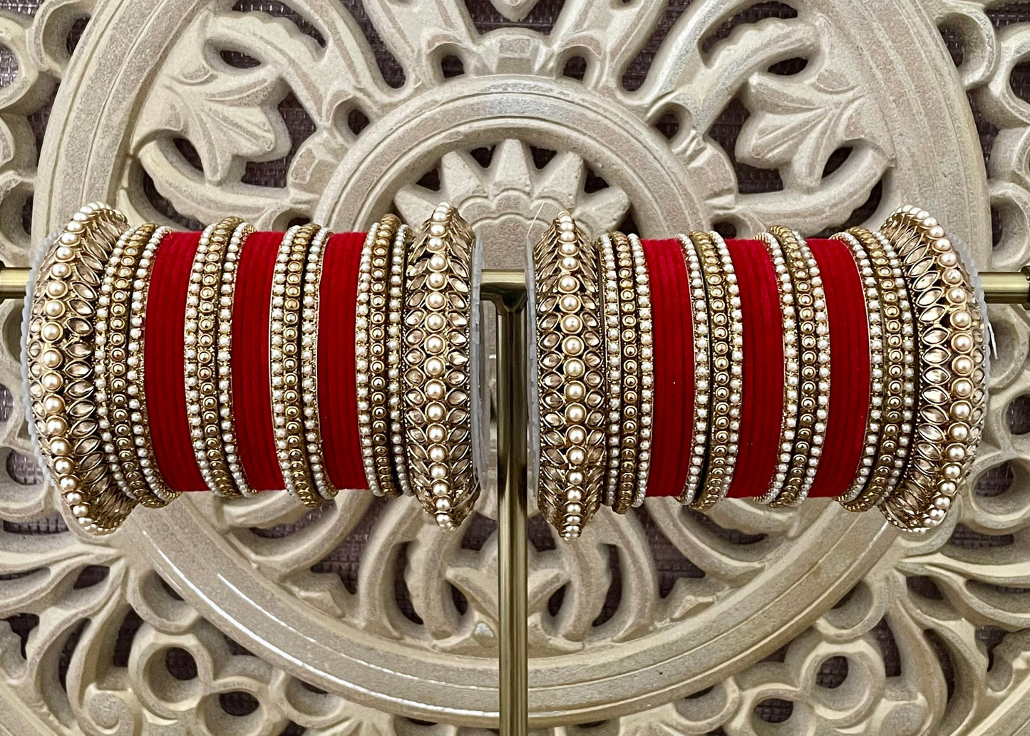 Red Velvet Bridal Bangle Stack: Kundan Indian Jewelry