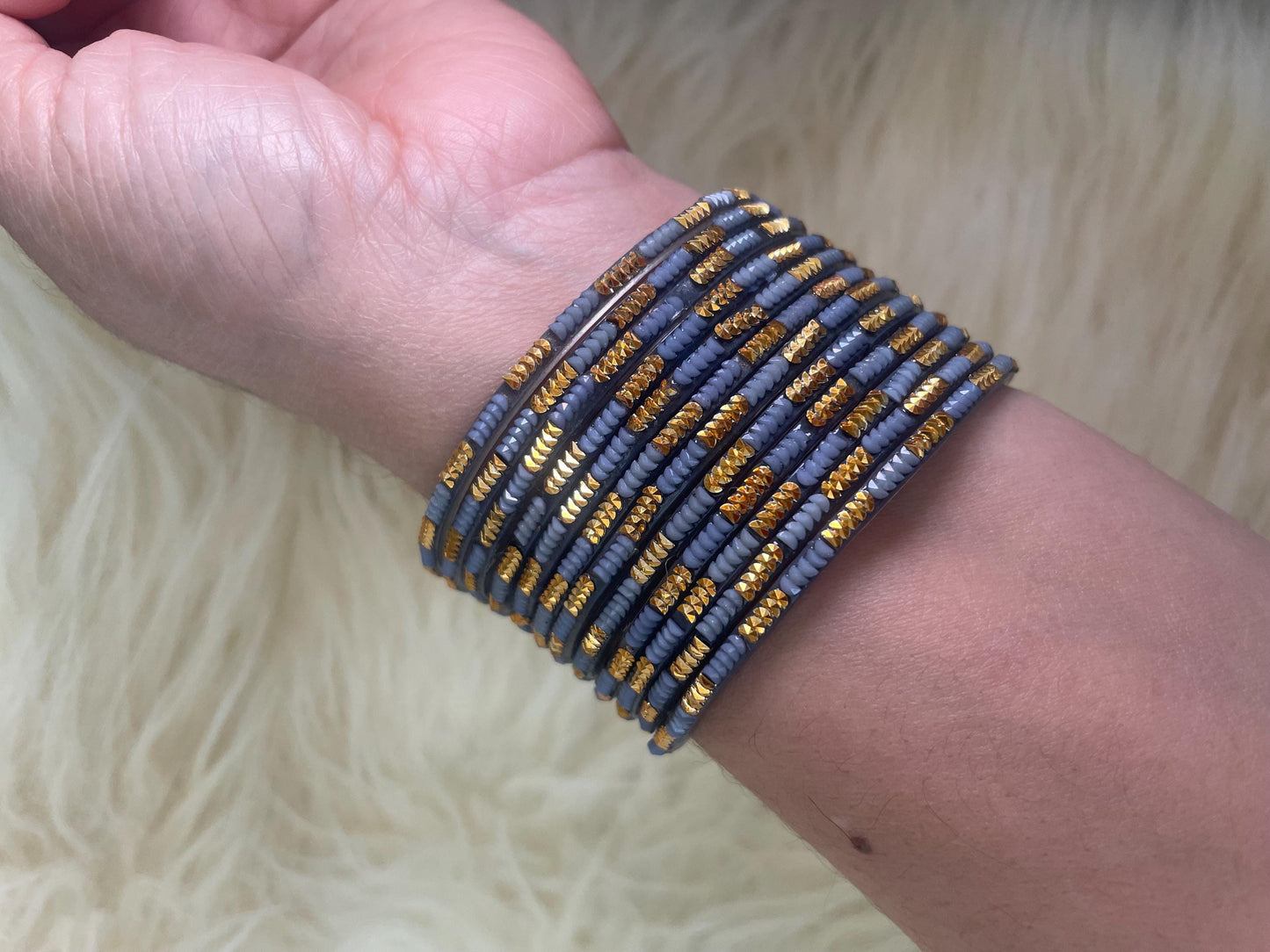 Gray Soofiya Grey Coloured Glass Bangles with embellishments | 12 Bangles