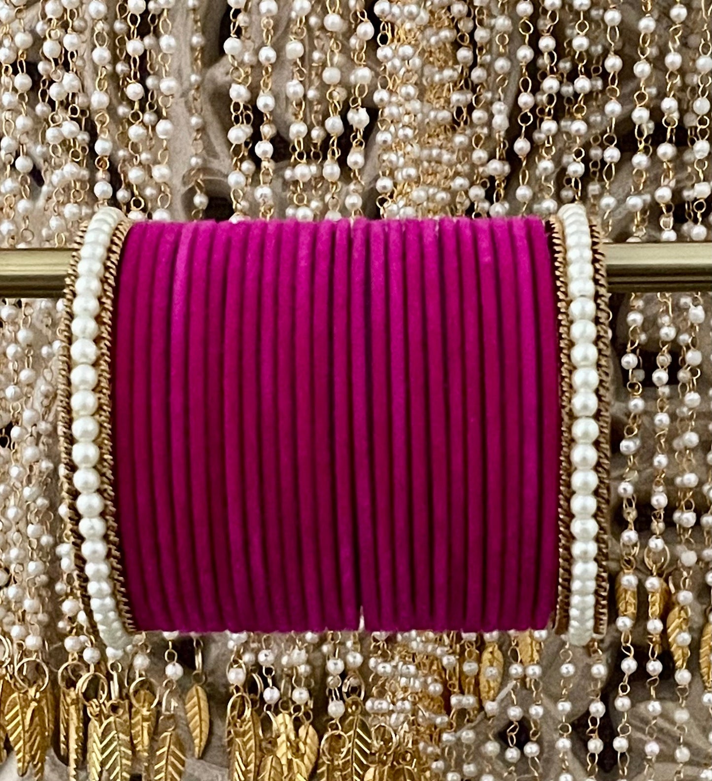 Velvet & Pearl Bangle Stack: Indian Wedding Jewelry (28 Bangles)