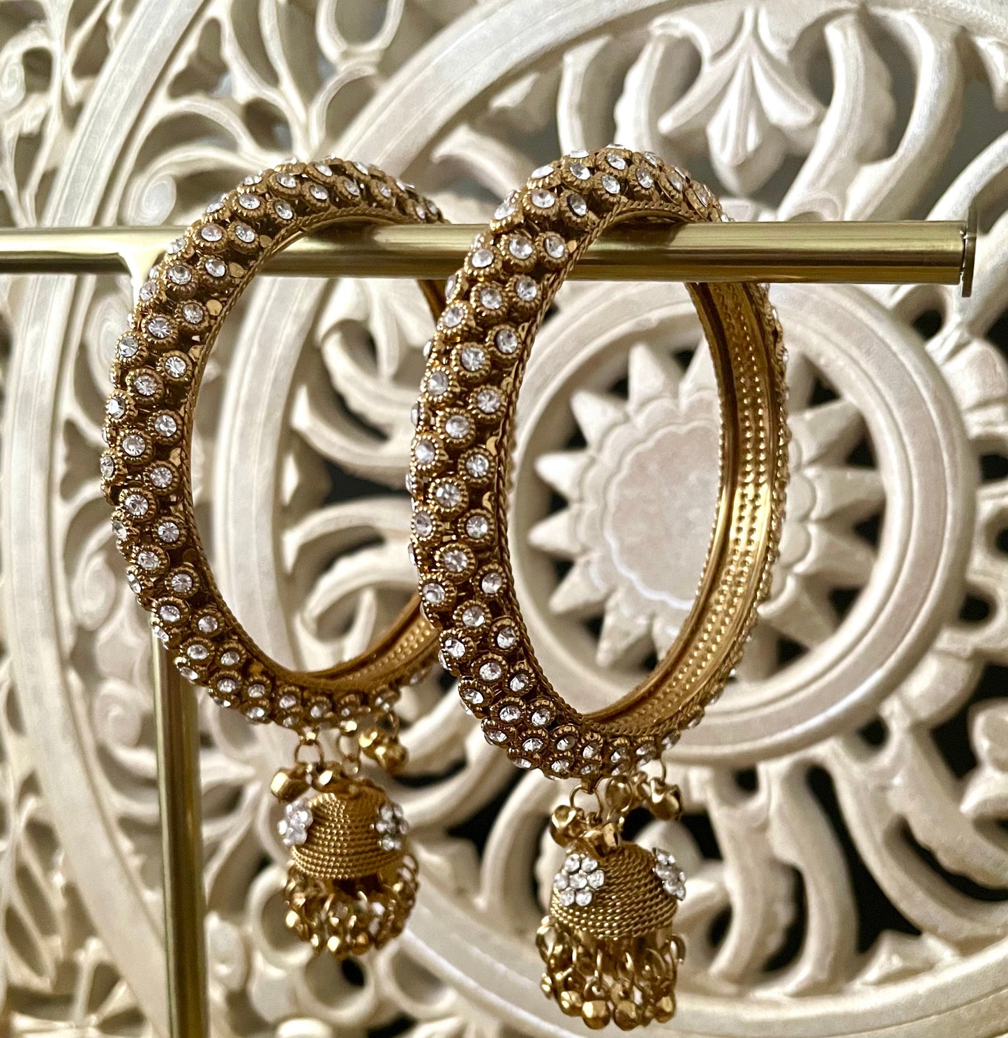 Extra Large 2-12 Indian Bangles Stack, Jewellery Metal Bollywood Weddings Eid Diwali Parties Dangling Jhumki