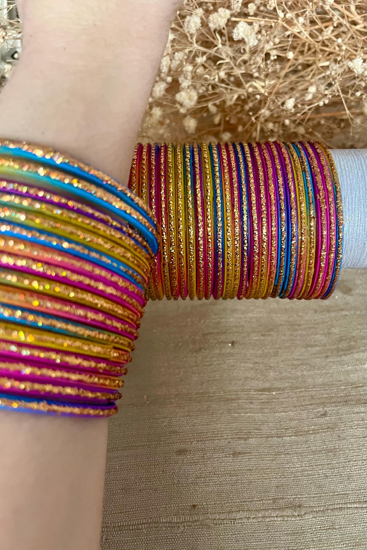 12 Glass Glitter Bangles- Multi Coloured Jalwa Bangles