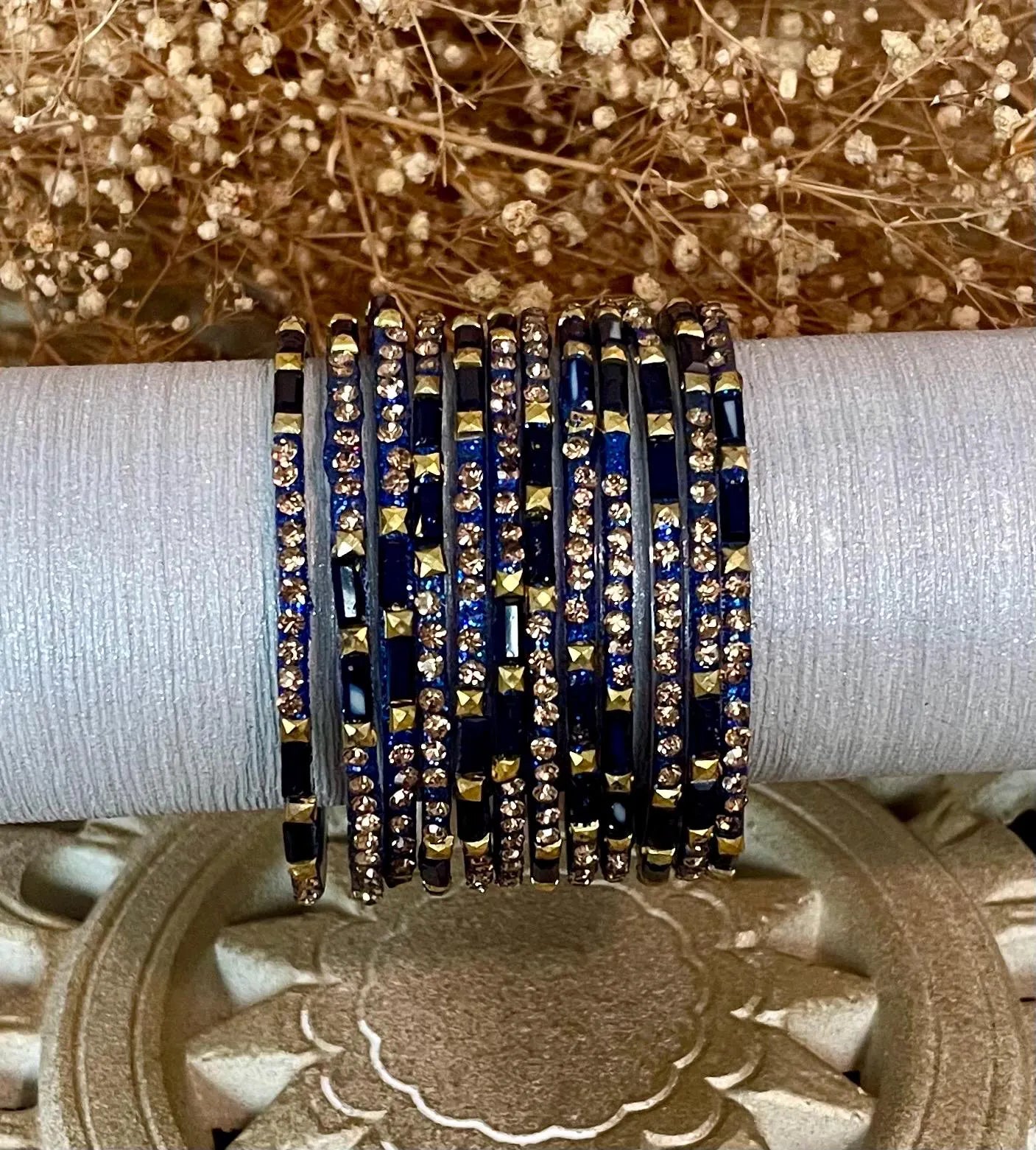 12 Glass Glitter Bangles- Various colours encrusted with rhinestones