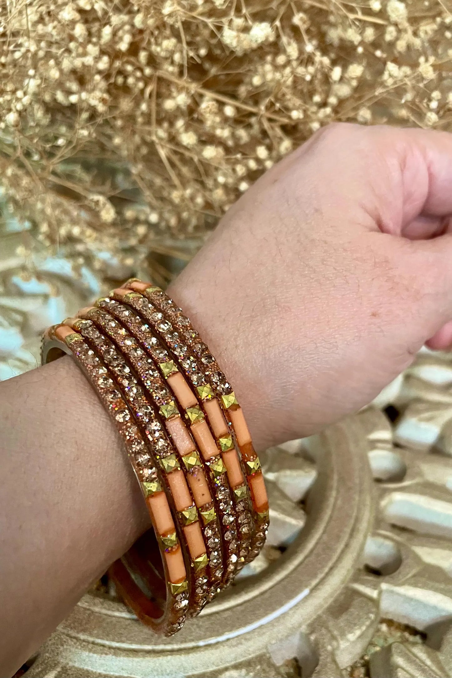 12 Glass Glitter Bangles- Various colours encrusted with rhinestones